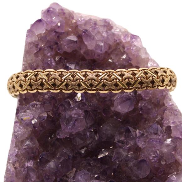 Hirsh Chitrik 14k Yellow Gold Sandblast Texture Woven Pattern Link Bracelet 7.25 - Picture 3 of 7